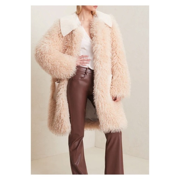 A.L.C. Grey Faux Fur Coat Faint Peach Oversized Jacket Large Furry Fuzzy EUC - Picture 3 of 16